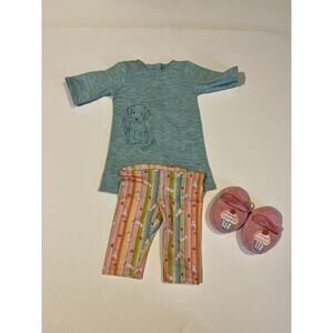 American Girl Doll Honey Puppy PJ's ( Top & Bottom) w/ Slippers Cozy & Cute